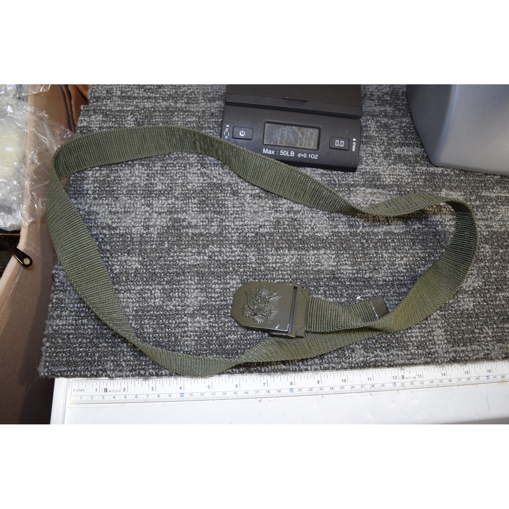 US Army Military Web Belt Olive Drab Green Canvas Eagle Crest Buckle 46 Inch